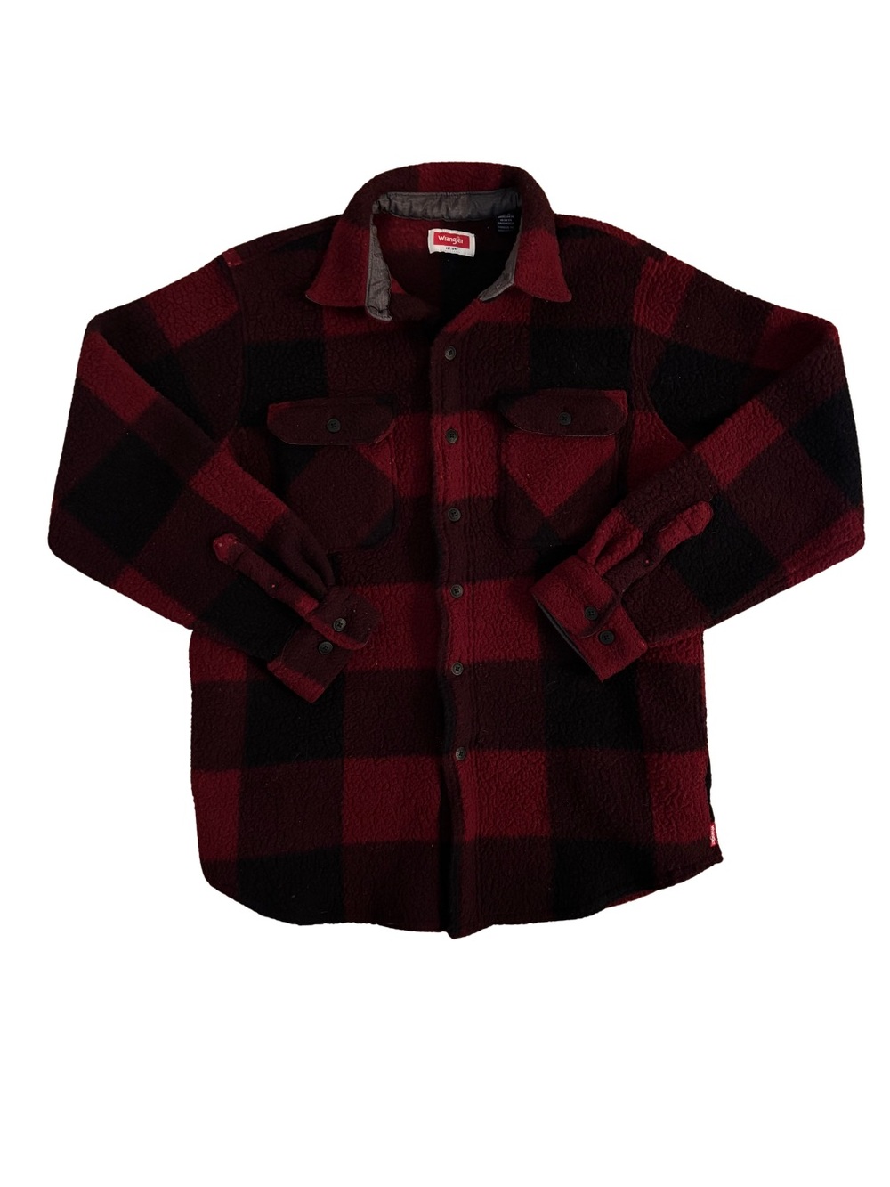 Wrangler Red and Black Buffalo Check Fleece Button-Down Shirt